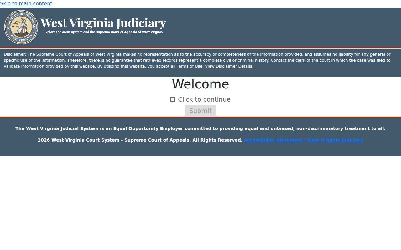 West Virginia Magistrate Court Record Search CAPTCHA entry screen
